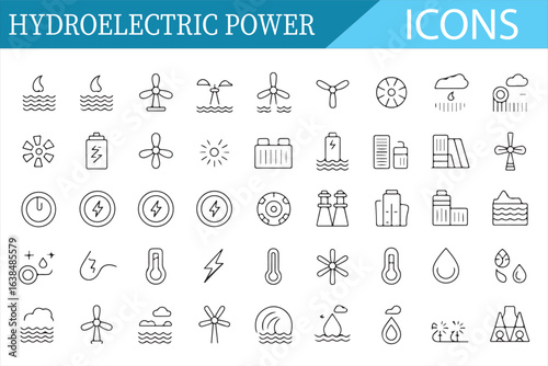 Clean and Simple Hydroelectric Power Icons for Energy Projects