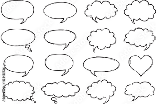 Collection of hand drawn speech bubbles and thought bubbles
