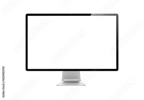 Desktop computer monitor with a blank white screen, isolated on transparent background for copy space and design
