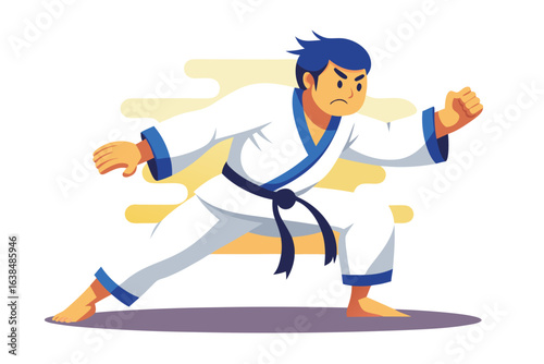Dynamic Karate Master Displaying Skill and Precision within a Symbolic Circle Representing Discipline and Focus in Martial Arts