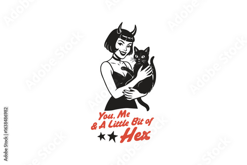 You, Me & A Little Bit of Hex, Pinup Girl Halloween Illustration SVG T Shirt Design