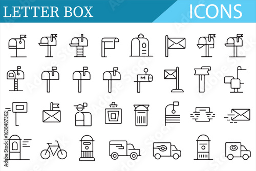 Line Art Icons for Communication, Postal Services, and Delivery