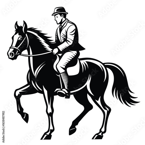 Equestrian Elegance A Horse and Rider Jump Illustrated in Striking Black and White Silhouette Art