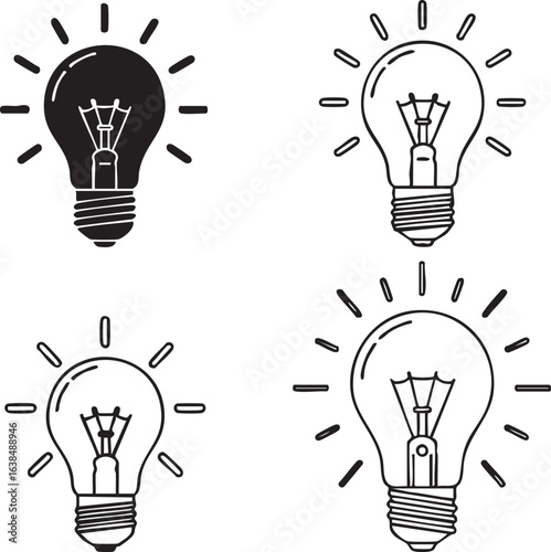 Four hand drawn light bulb icons representing ideas and innovation