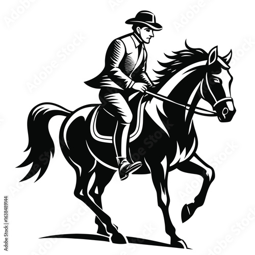 Equestrian Elegance A Horse and Rider Jump Illustrated in Striking Black and White Silhouette Art