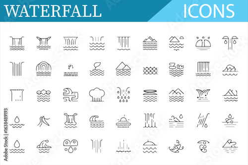 Abstract Icons Representing Waterfall, River, and Ocean