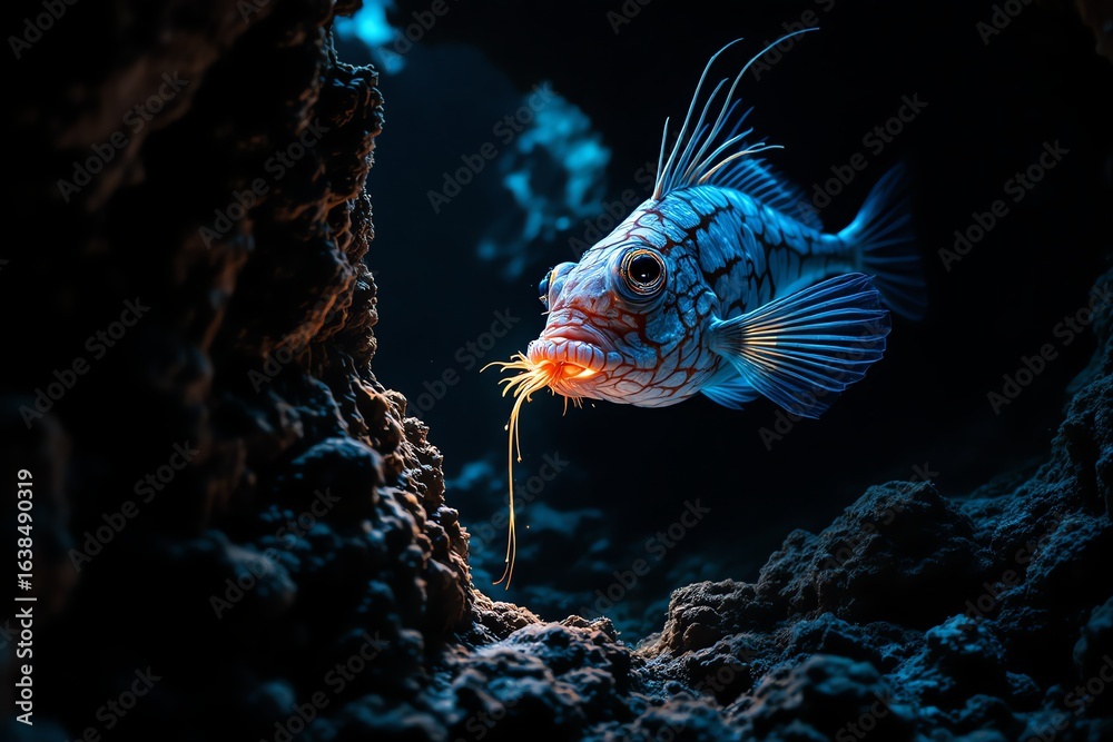 Fototapeta premium Deep Sea Fish Portrait Illuminated Exotic Ocean Marine Life Creature
