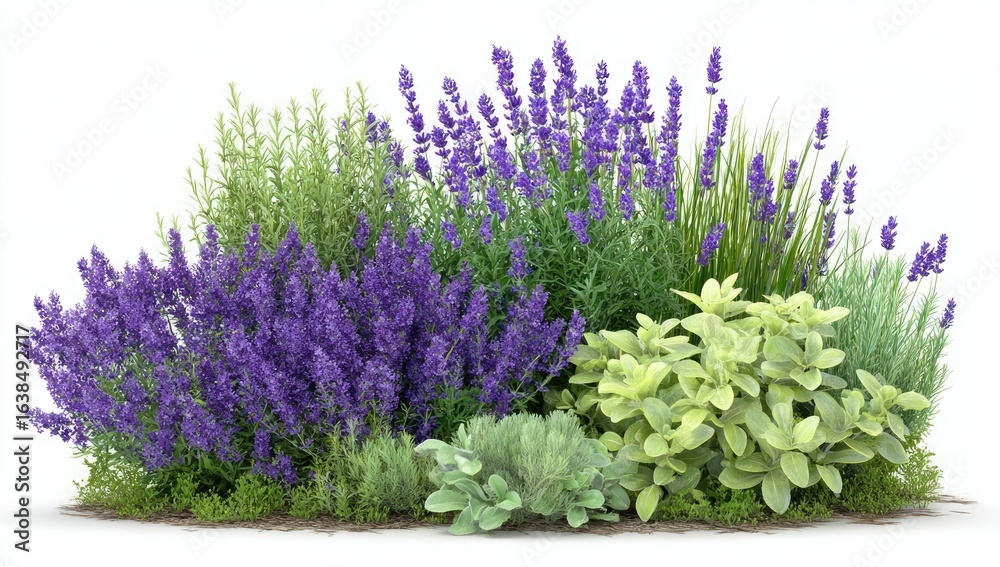 Fototapeta premium Lush garden bed of lavender and herbs