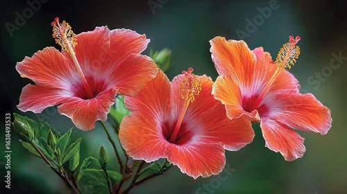 Three Orange Hibiscus Flower Blossom Bloom Floral Still Life