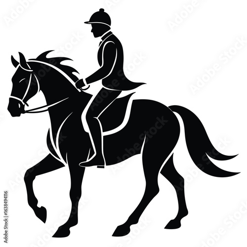 Equestrian Elegance A Horse and Rider Jump Illustrated in Striking Black and White Silhouette Art