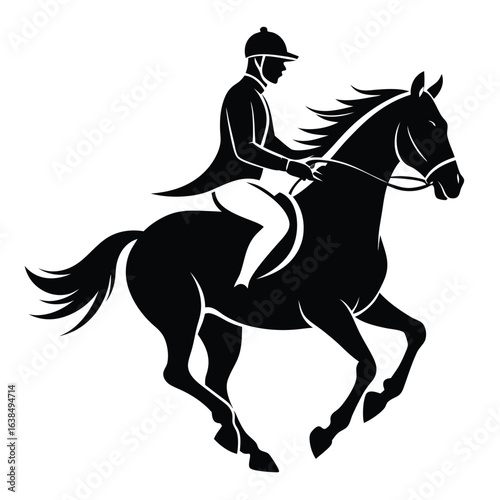Equestrian Elegance A Horse and Rider Jump Illustrated in Striking Black and White Silhouette Art
