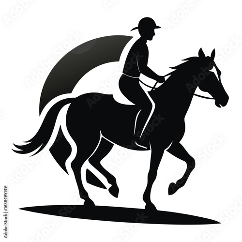 Equestrian Elegance A Horse and Rider Jump Illustrated in Striking Black and White Silhouette Art