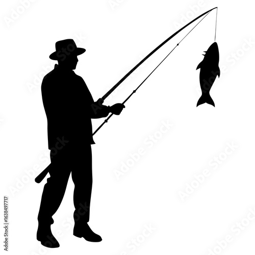 silhouette of a man fishing