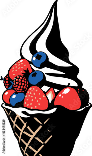 black ice cream cone with berries clip art preview