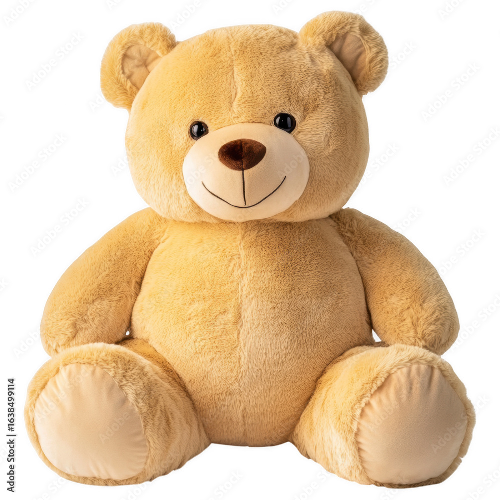 Fototapeta premium Cozy Companion: A soft, cuddly teddy bear, with a sweet smile, radiates warmth and comfort, evoking feelings of nostalgia and innocence. 