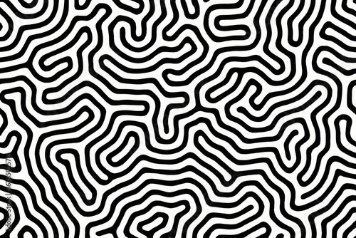 Seamless Minimal Wavy Line Fluid Pattern in Black and White Abstract Design