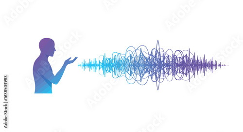 Abstract gradient sound waves with human silhouette on white background