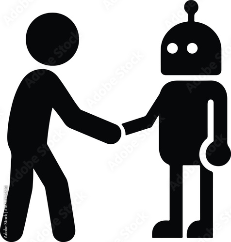 Silhouette handshake between human and robot agreement vector illustrator