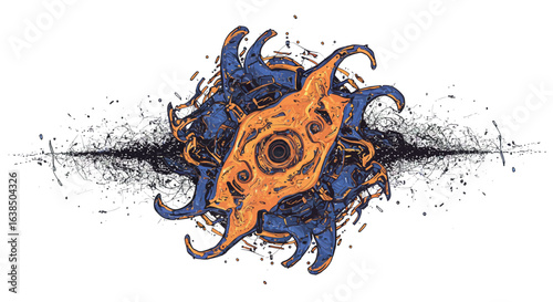 Abstract surreal creature with tentacles and swirls in dynamic chaos