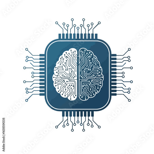Human brain circuitry integrated within a computer microchip, symbolizing artificial intelligence.