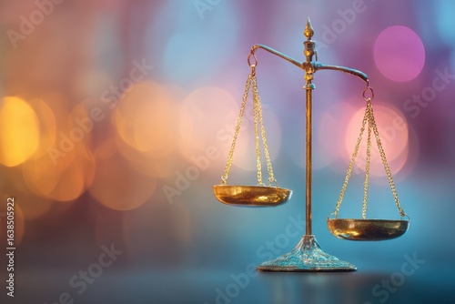 Ethical finance concept with balanced scale over soft abstract gradient.