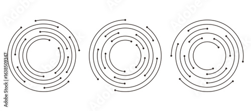 Circuit board circle line dots connection set. Motherboard electronic technology data, electrical board, cpu. Programming science, computer system elements
