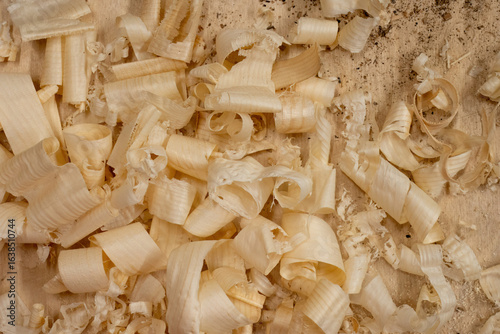 Tableau sur toile Close-up of wood shavings on wooden surface