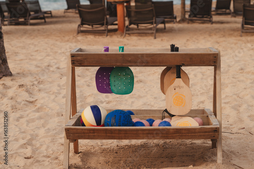 Sports equipment center on a beach at a resort