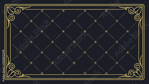 luxury navy background with golden ornate corner decorations and diamond quilted pattern