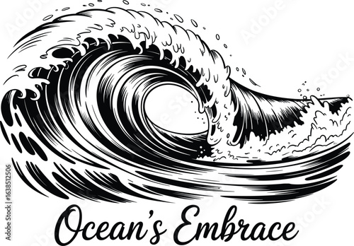 Powerful ocean wave crashing with ocean s embrace text