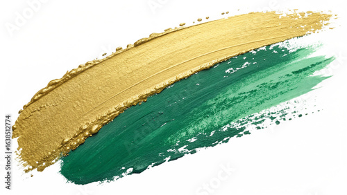 abstract golden yellow and green paint brush strokes with textured artistic effects isolated on white background.