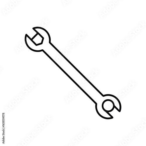 Minimalist Line Drawing of Combination Wrench with Open and Box Ends