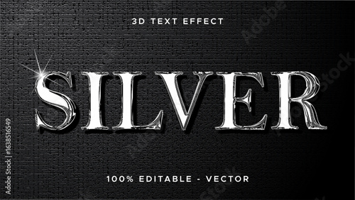 Silver vector text effect Shiny steel text effect 3d silver text effect 
