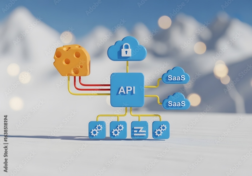 Obraz premium API connecting SaaS and data sources in a cloud ecosystem