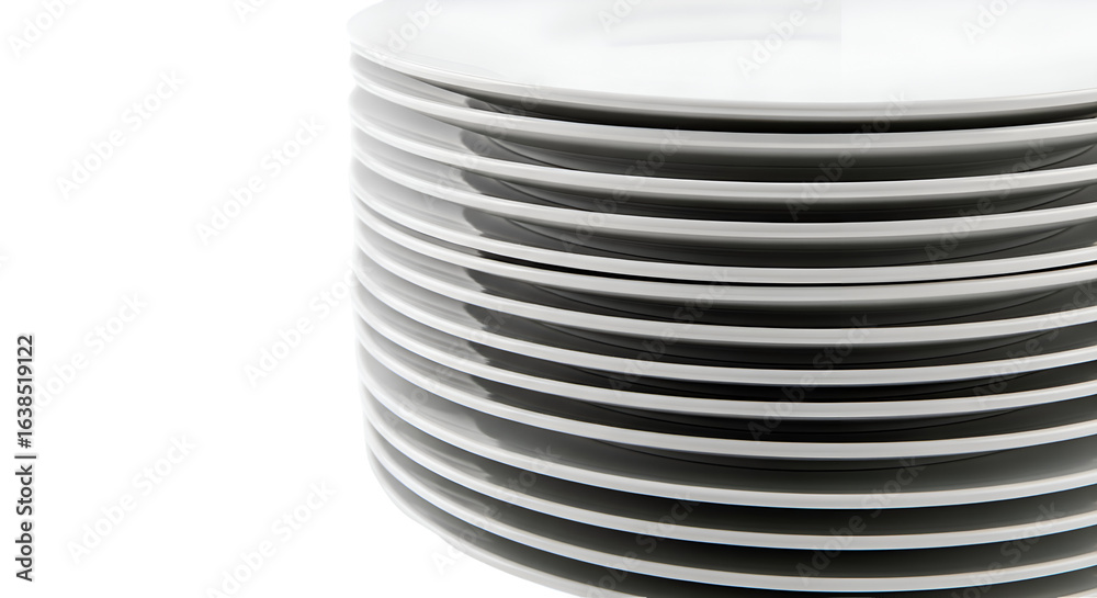 Obraz premium Stack of White Plates Sits Neatly Against a Transparent Background in a Kitchen Setting