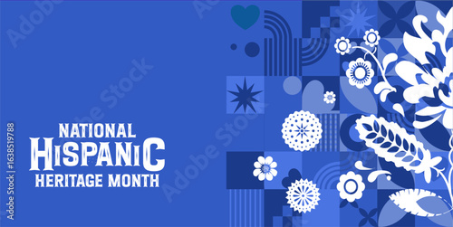 National hispanic heritage month celebration banner poster card with folk patterns for social media, networks - vector illustration