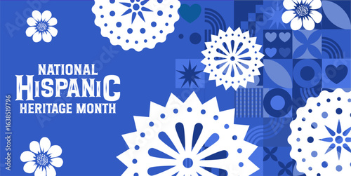 National hispanic heritage month celebration banner poster card with folk patterns for social media, networks - vector illustration
