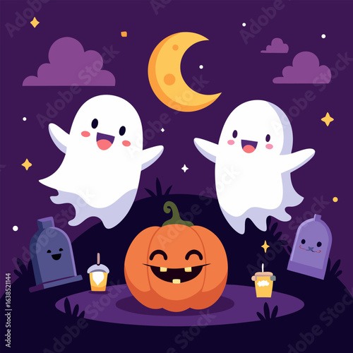 Halloween background with a pumpkin and bats