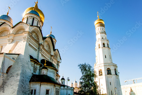 Moscow, Russia, 24 August 2015, Archangel Cathedral and Ivan Great Bell Tower