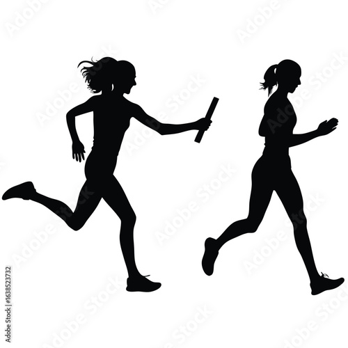 Dynamic Relay Race Silhouette Depicting Athleticism, Teamwork, and the Intensity of Passing the Baton During a Competitive Sporting Event