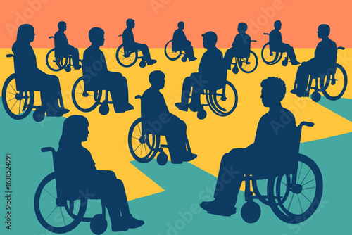 A variety of female silhouettes in wheelchairs are available in vector format