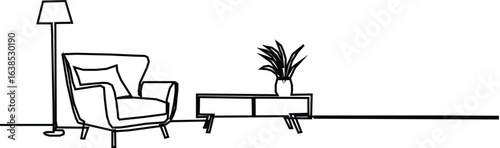 Continuous one line draw showcase  minimalist Scandinavian stylish furniture. one line draw art.