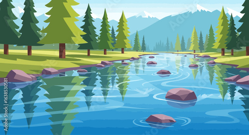 Idyllic mountain river landscape showcasing natural scenic beauty