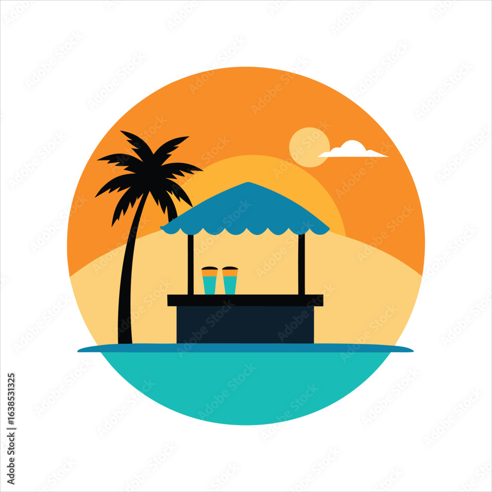 Obraz premium Exotic Beach Bar Scene at Sunset Vector Artwork