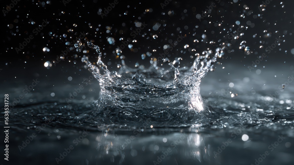 Water Splash Macro Dark Background. Possible use Education, Science Water Splash Macro Dark Background. Possible use Education, Science