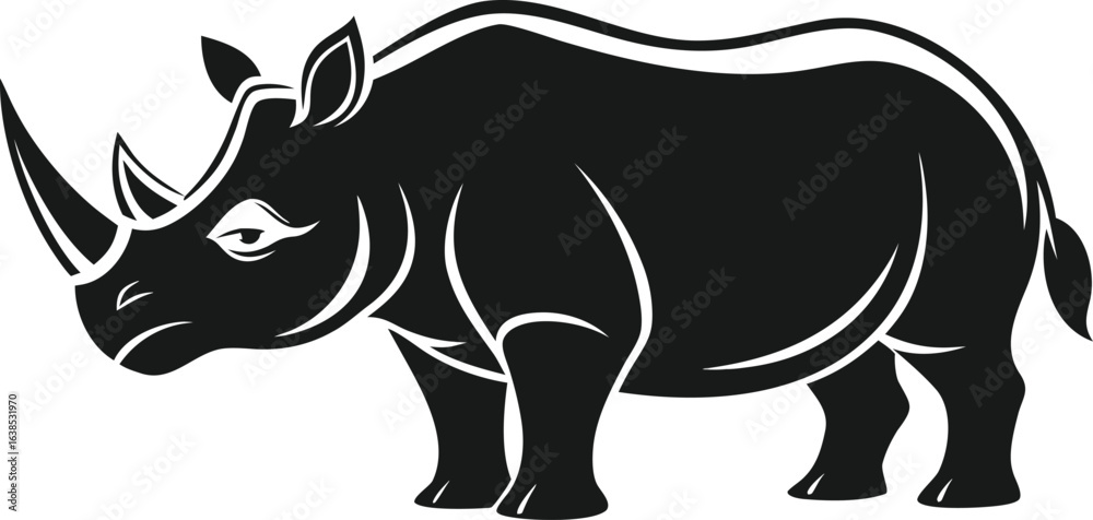Fototapeta premium Rhino Silhouette Vector Side View Bold and Clean