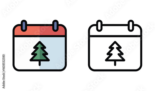 Calendar Icon with Christmas Tree Symbol Represents Winter Holiday Schedule and Event Planning with Two Styles