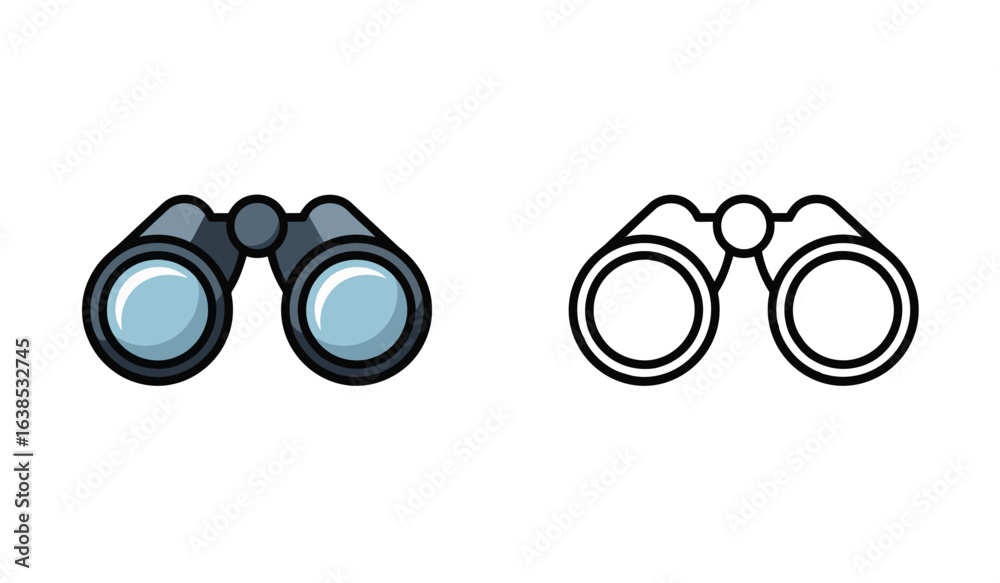 Binoculars Icon Set Depicting Discovery Navigation and Adventure Equipment for Outdoor Exploration Binoculars Icon Set Depicting Discovery Navigation and Adventure Equipment for Outdoor Exploration