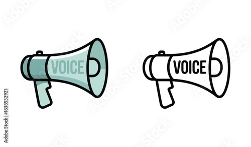 Two Illustrations of Megaphones with "VOICE" Text, Representing Communication and Advocacy