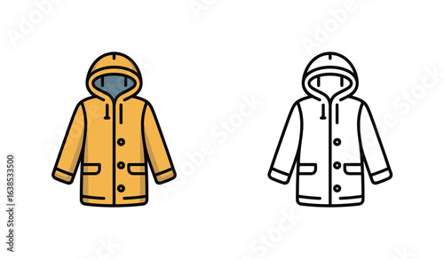 Stylized Weatherproof Jacket Illustrations: A Vibrant Yellow and a Clean Black-and-White Render